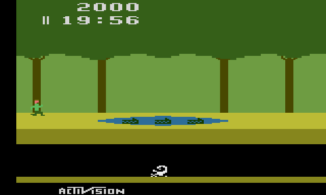 A swamp with three crocodiles.