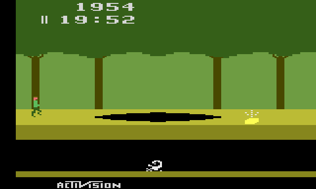 A tar pit with a gold bar beyond it.